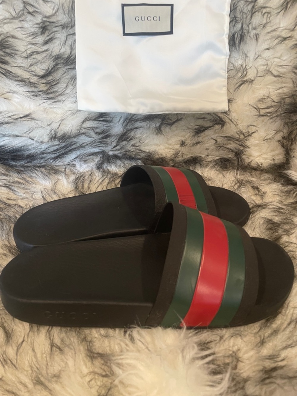 Gucci Men’s Black Slides with Red and Green Web Stripe Sz 14 BS2 - Picture 3 of 5